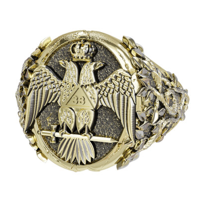 Double Head Eagle Ring Gothic Scottish Rite Masonic Brass Jewelry