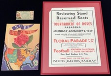 orig. 1939 ROSE BOWL DUKE & USC COLLEGE FOOTBALL PROGRAM, TICKET & GAME AD SIGN