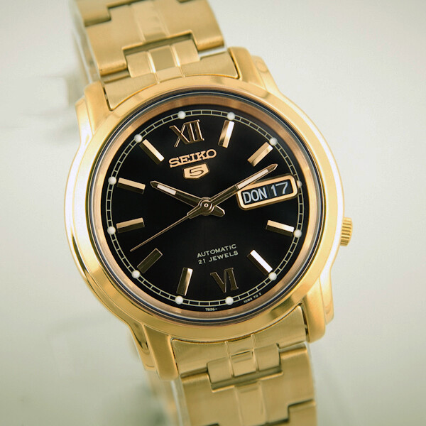 Seiko Men's Gold Tone Stainless Steel Automatic SNKK86K1 Black