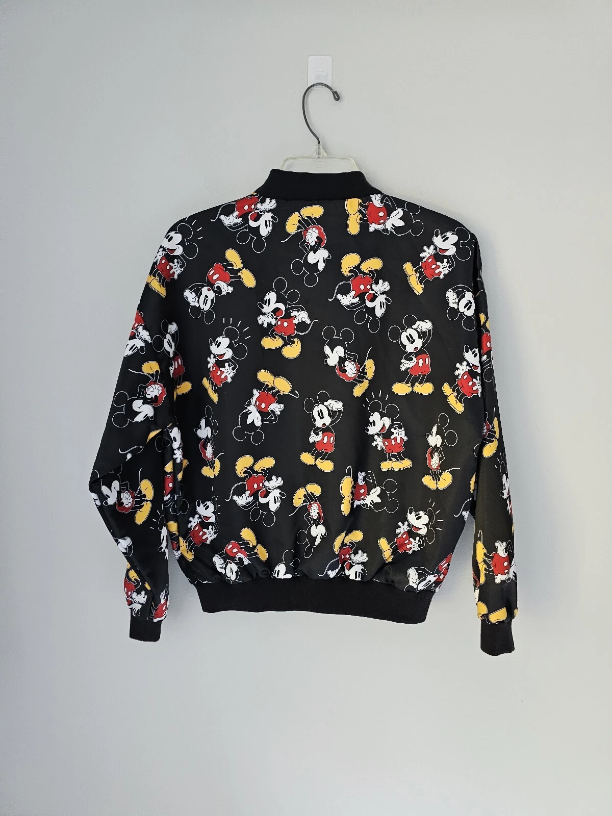 Disney Mickey & Co Bomber Jacket XS Mickey Mouse Print Black Oversized Zippered