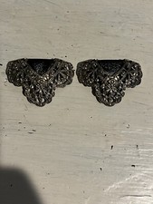 Vintage Art Deco SG D  or Gold Tone And Leather Accent Shoe Clips