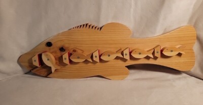 Vtg Hand Made Wood Wall Mount Fishing Pole Rod Holder/Decor In Shape Of A  FiSH