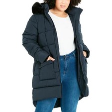 Evans Womens Faux Fur Trim Cold Weather Puffer Quilted Coat Outerwear Bhfo 3206