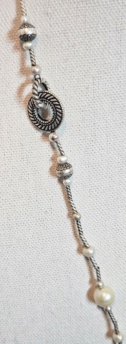 CAROLYN POLLACK Relios Sterling Silver Stamped BEAD PEARL STATION NECKLACE 28” - Picture 9 of 9