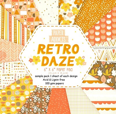 RETRO DAZE Paper Addicts 6 x 6 Musterpapier Packung gelb & orange 15 Blatt 