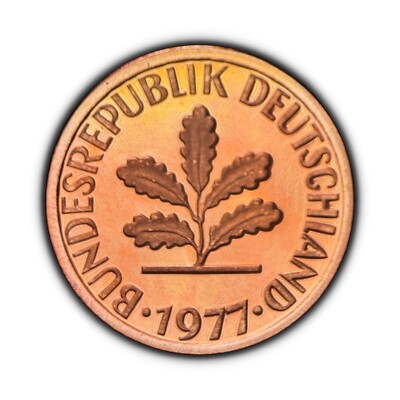 GERMANY. 1977, 1 Pfennig, D - Munich, Oak Sapling, Proof   Toned 1