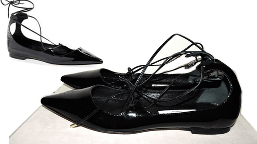 Jimmy Choo Vita Flats Lace Up Pointy Toe Ballerina Flat Lace Up Black Shoe 37.5 - Picture 2 of 5