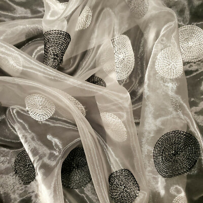 Embroidered Circle Mirror Organza Fabric 58'' By The Yard Sheer Geometric White