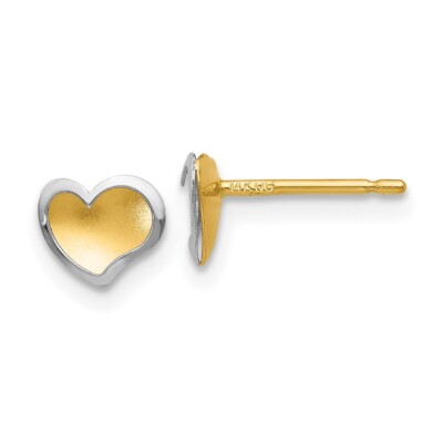 3mm 14k Two-tone Gold Polished and Satin Heart Stud Post Earrings