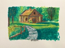 Dipinto “Casa di campagna”, tempera su carta 21x29cm. Ideale per arredamento.