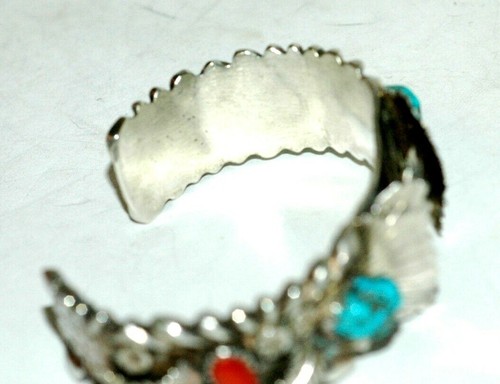 Vintage Ladies Turquoise Coral Watch Cuff Sterling Silver - Picture 7 of 8