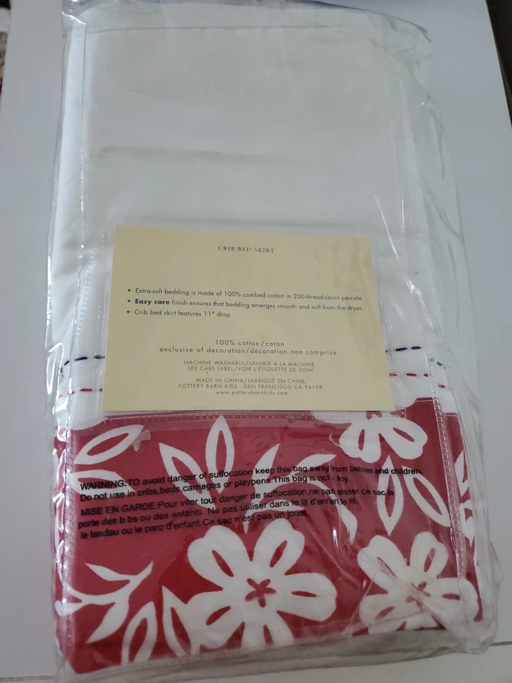 Nuevo Pottery Barn Niños Rojo ALOHA Cuna FALDA Falda Cama Surf Playa HAWAIANO Niño Niña Foto 2 de 3