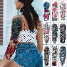 Large Arm Sleeve Blue RoseButterfly HeartWaterproof Temporary Tattoo Sticker