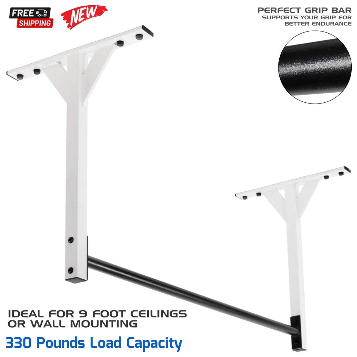 Wall Ceiling Mount Pull Up Bar White for Kipping Pull Ups Muscle