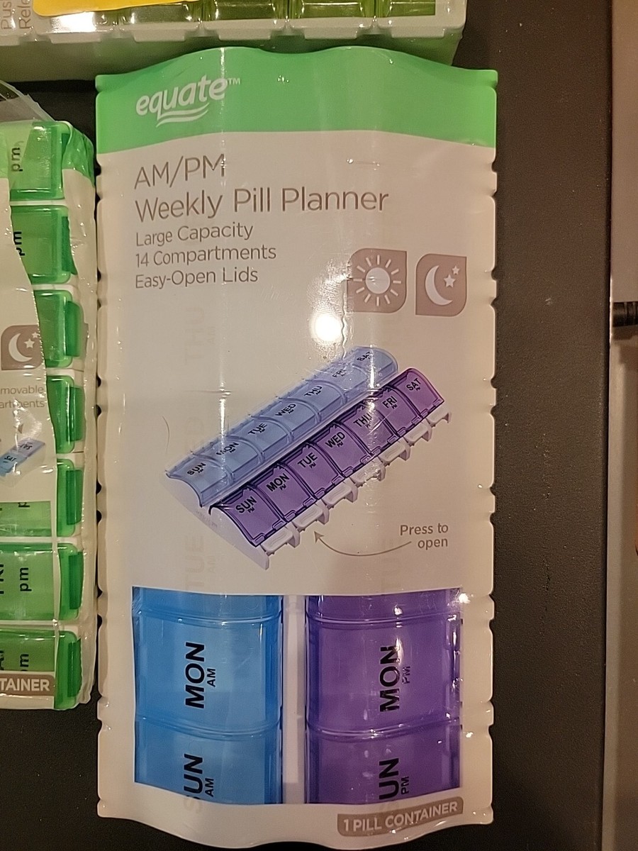EZY DOSE Weekly (7-Day) Pill Organizer, Vitamin And Medicine Box, Medium Compartments With Easy Fill Tray, 4 Times A Day, Clear Lids, Color May Vary, BPA Free