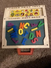 VTG 1970s FISHER PRICE USA Made School Days Desk w/Green Chalkboard 1972