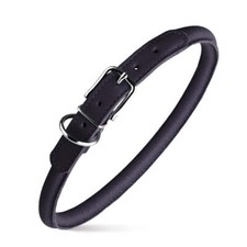 Dog Pet Round Leather Collar W1/2" - L22"-25", Black
