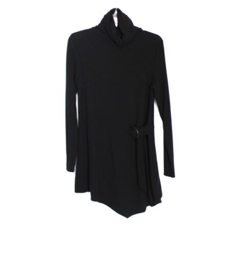 DG2 Diane Gilman Black Turtleneck Cinched Waist Tunic Long Sleeves Size S EUC - Picture 1 of 6