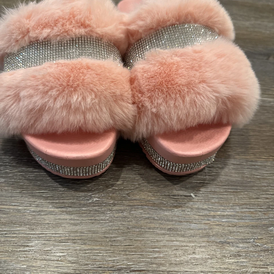 ID REQUERIDO Rosa Peludo Puntera Abierta Diapositivas 2" PLATAFORMA Sandalia Zapatos MUJERES Talla 9 Foto 4 de 4