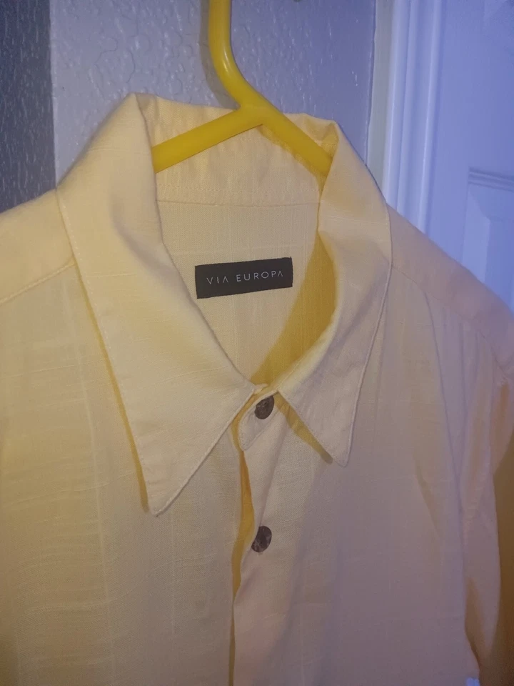 Camisa de vestir informal para hombre (L-XL) cuello manga corta VIA EUROPA  Foto 4 de 4