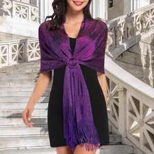 Women Sparkling Shawl Metallic Wire Bridesmaid Scarves Wraps with Scarf Button 