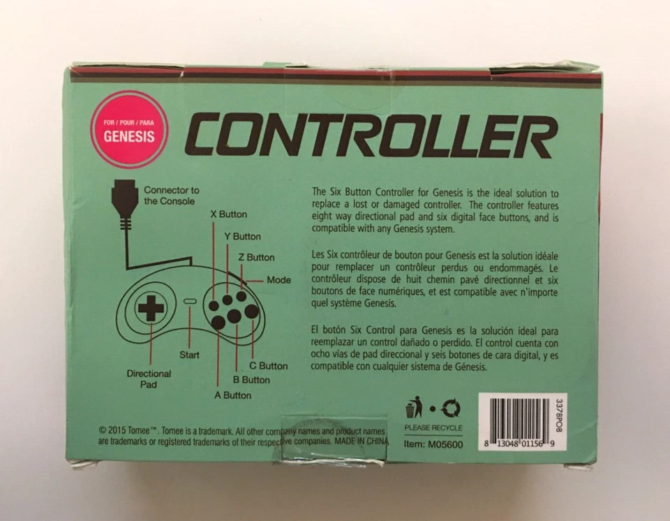 Tomee Controller For Sega Genesis [Black] 6 Button (2015) New Sealed - US Seller - Image 2 of 2