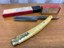 Pearl Duck Dubl Duck Goldedge Round Point Straight Razor Solingen Germany W/ Box