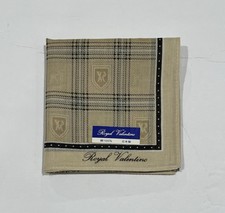 ROYAL VALENTINO Man Vintage Handkerchief Blue Plaid  Checks Cotton Square 18  