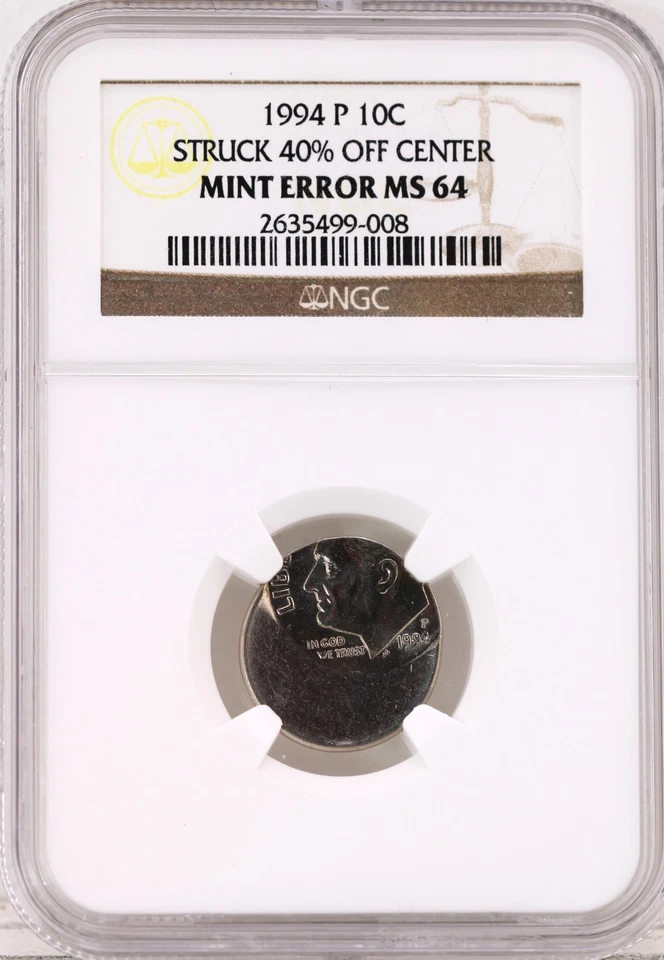 1994-P 10C Roosevelt Dime NGC MS 64 Struck 40% Off Center - Image 3 of 4