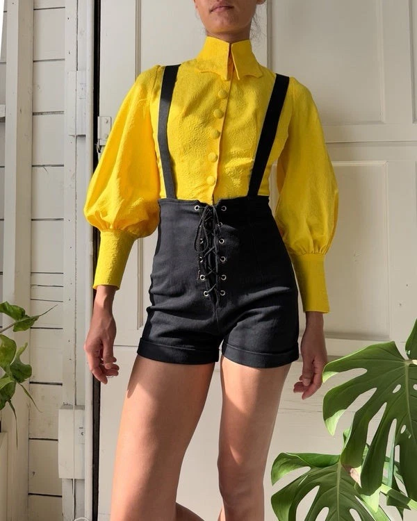 Vintage 90s Fredericks of Hollywood Womens Suspender Shorts Sz Small Black Denim - Image 2 of 4