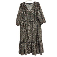 Old Navy Dress Gray Ditsy Floral Tiered Plus Size 2X Prairie Cottage Western