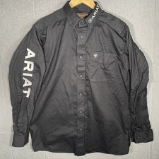 Camisa Ariat Para Hombres Mediana Negra Logo Sarga Abotonada Estilo Vaquero Occidental Rancho