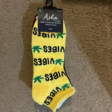 Asha Men  s Quarter Socks Weed Leave Printed 6 Pairs Size 10-13 Mix Colors