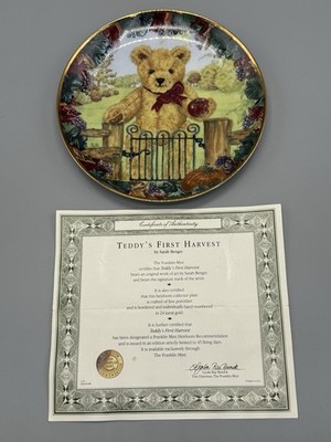Franklin Mint TEDDY'S FIRST HARVEST Teddy Bear Plate 24k Border No