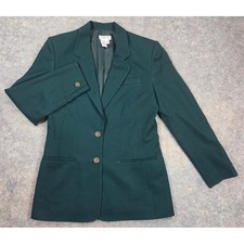 Talbots Vintage Forest Green Worsted Wool Blazer Crest Jacket Womens 8 USA