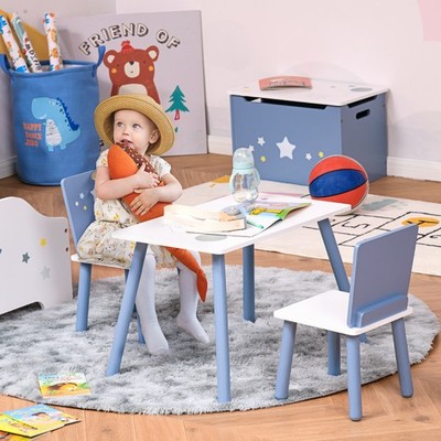 3-tlg. Kinder Tisch & Stühle Essgruppe mit Holzbeinen sichere Ecken Sterne Sitzgruppe