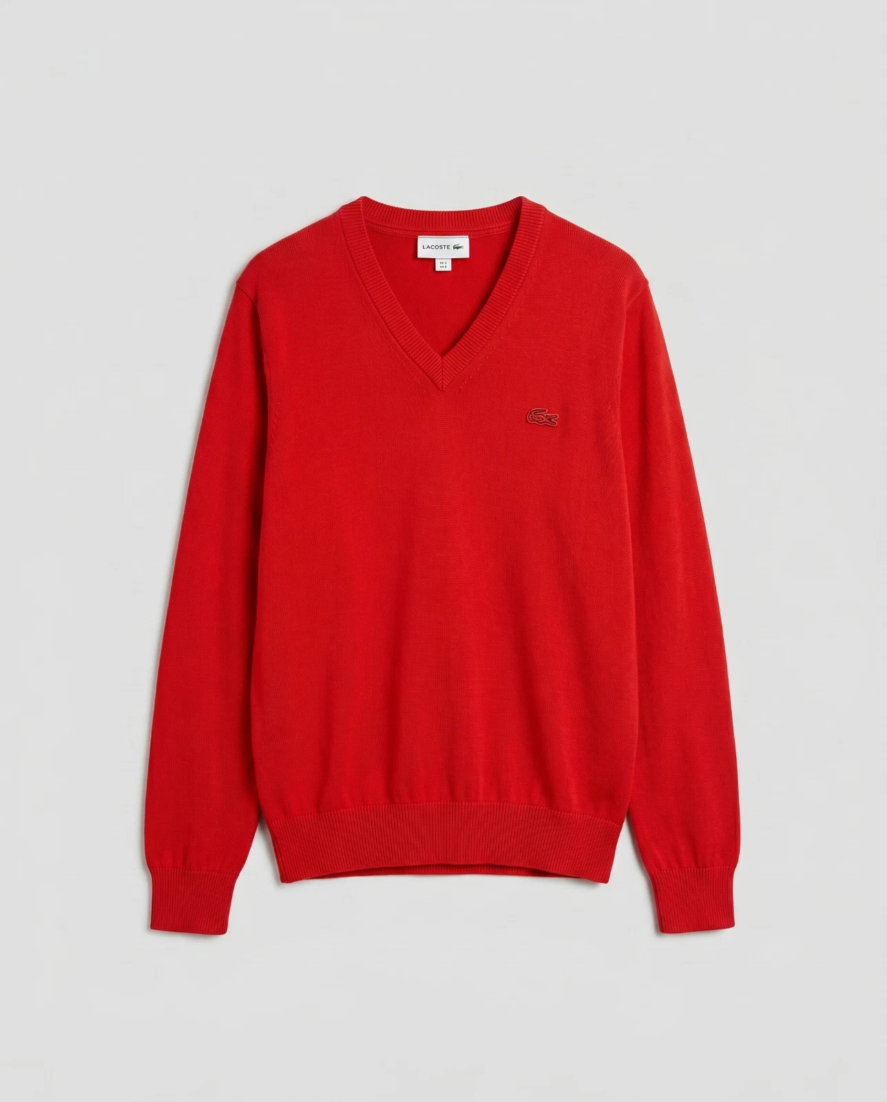 Lacoste Red Knitted merino wool V Neck Long Sleeves Pullover Sweater Size 3 S/M