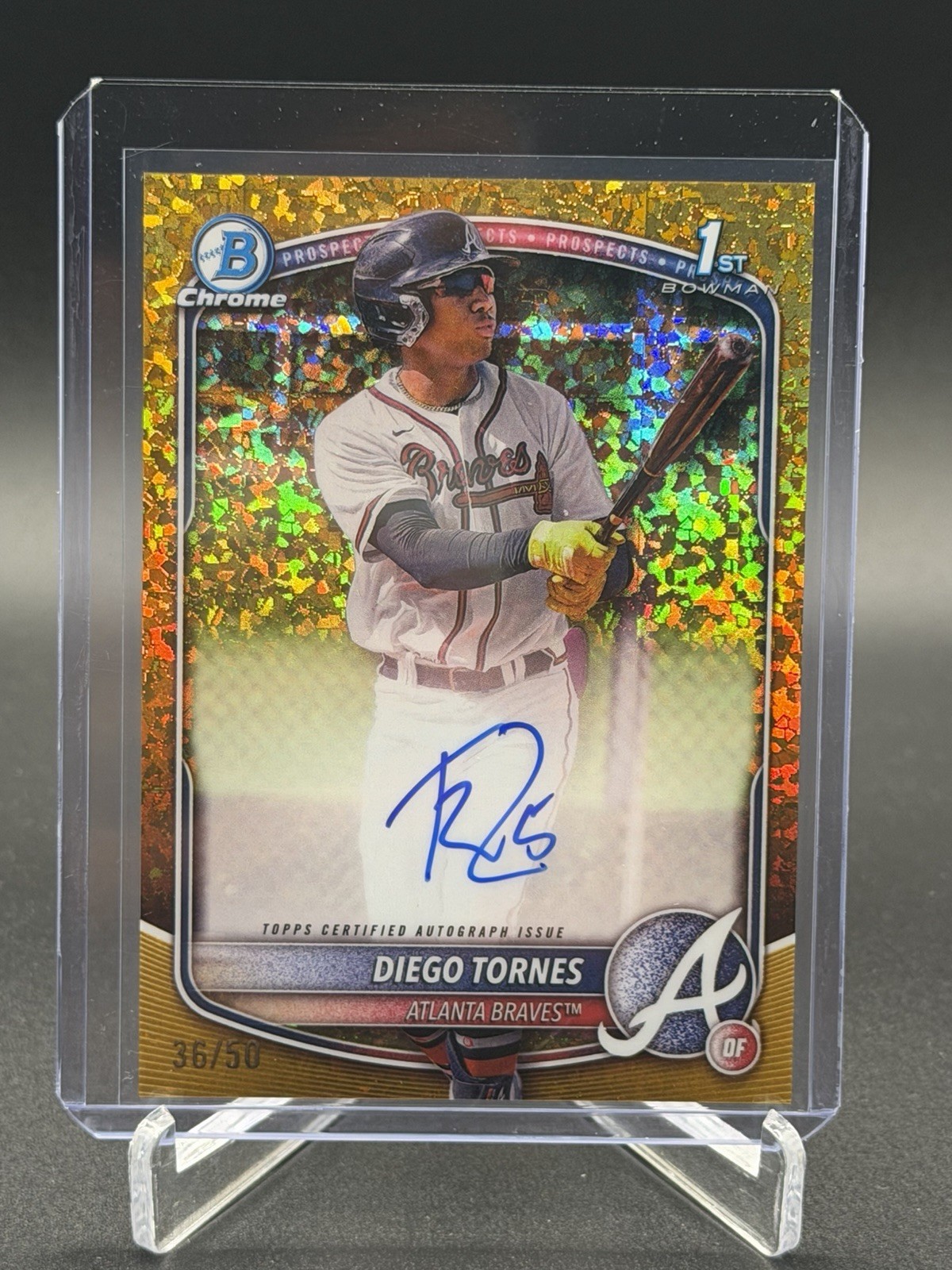 2025 Bowman Chrome 1st Diego Tornes Gold Mini-Diamond Auto /50 - Atlanta Braves