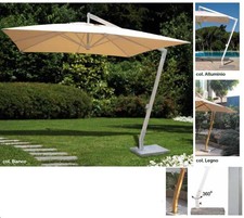 OMBRELLONE GIARDINO LATERALE IN ALLUMINIO-LEGNO BIANCO ALICANTE MT3x3x3 CON BASE
