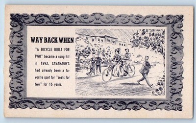 1910 New York City NY Vintage Postcard Cavanagh Since 1876 Way Back When Bicycle