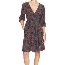 Gap Small Vibrant Floral Print Wrap Long Sleeve Dress