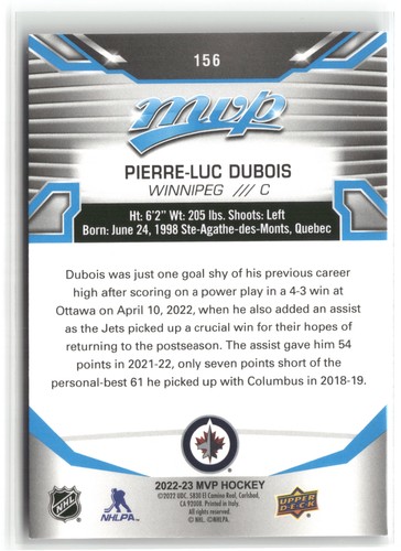 2022-23 Upper Deck MVP Pierre-Luc Dubois Winnipeg Jets #156 - Afbeelding 2 van 2