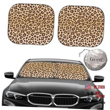 Windshield Sun Shade 2pcs with Bonus Car Sunshade for Front Medium Leopard