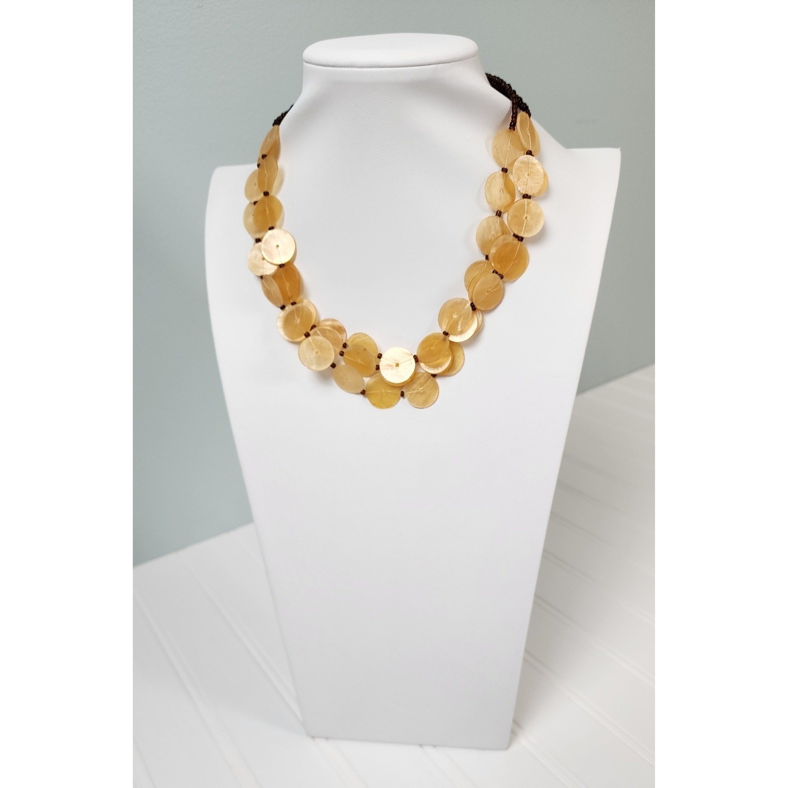 Layered Statement Necklace Natural Shell Discs Br… - image 1