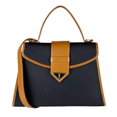 Yves Saint Laurent Shoulder Bag PVC Coated Canvas Black Unisex #BVB1387