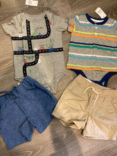 12 18 M Baby GAP LOT 4 PC BUNDLE Blue Bodysuits Shorts Boy Outfit 77