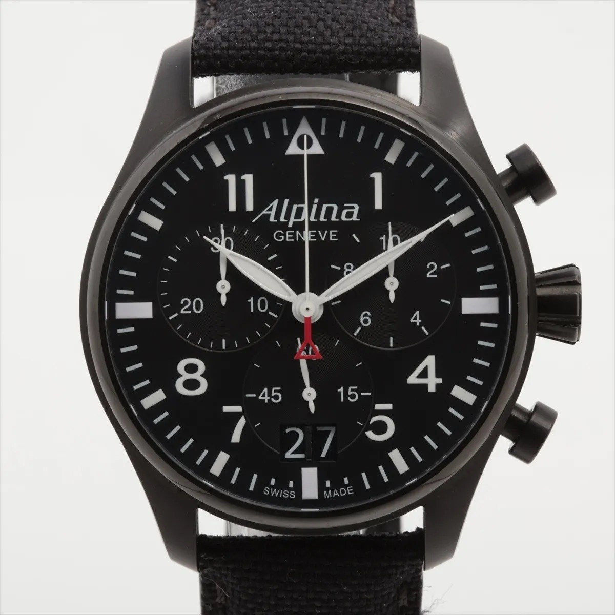 Alpina Startimer Black Swiss 44mm Steel Chronograph AL372X4S26 US Seller