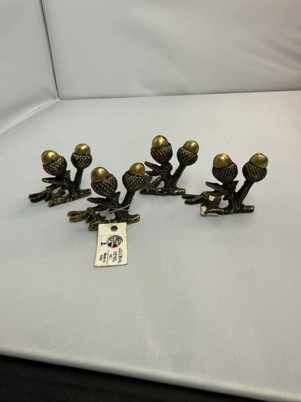 Global Views Solid Brass Acorn & Oak Leaf Place Card Holders Set of 4 Made in