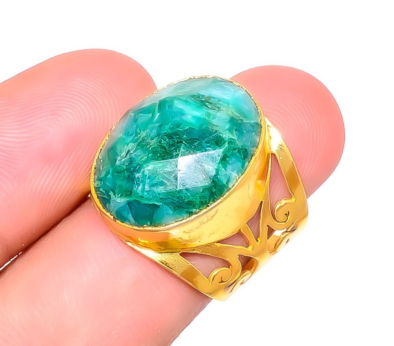 Emerald (Lab-Created) 18k Yellow Gold Plated Ring s.7.5 R7623-96