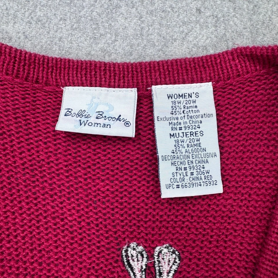 Chaleco Suéter Navidad Bobbie Brooks Vintage Talla 18W Rojo Pan de Jengibre Reno Foto 4 de 4